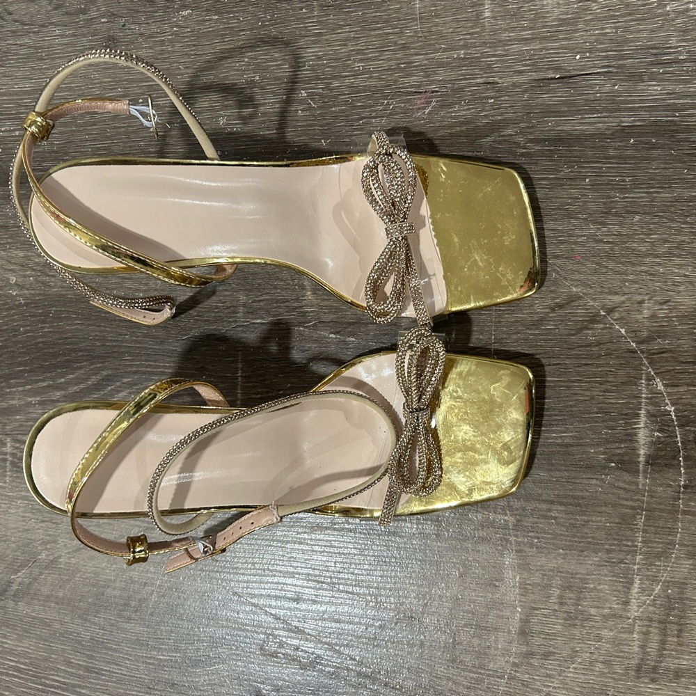 SHEIN Gold Strappy Heels with Bow